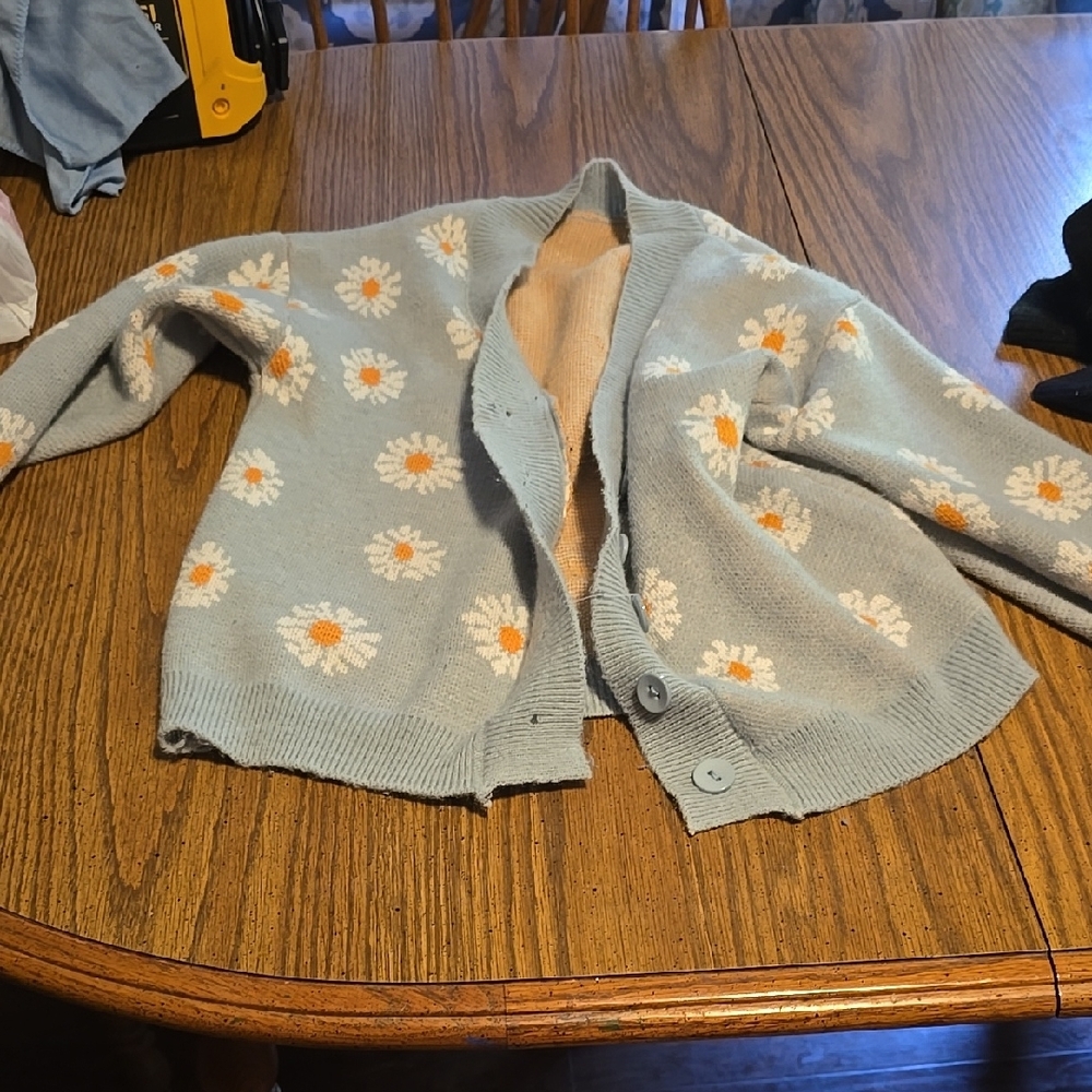 Floral Blue Cardigan Sweater